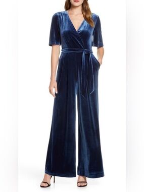 Eliza J faux wrap velvet jumpsuit